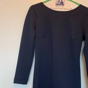 Textured Navy Long Sleeved Dress
